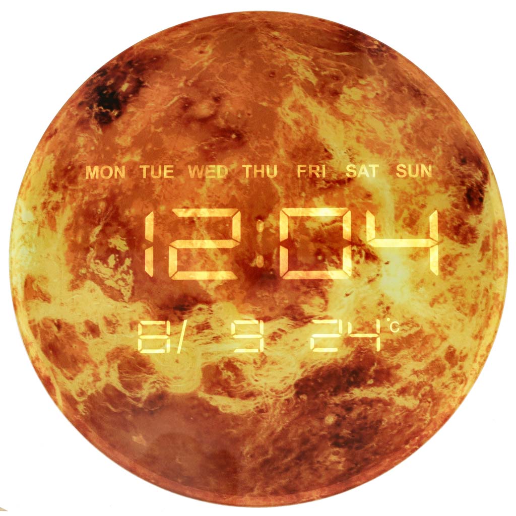Zegar-scienny-planeta-mars-z-wyswietlaczem-LED-32-cm-pomaranczowy-157516 Hodiny Planet Mars orange 32cm cena – Obrázok 1